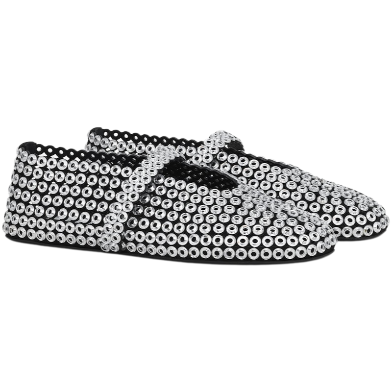 Alaïa Suede Glass-Embellished Ballet Flats