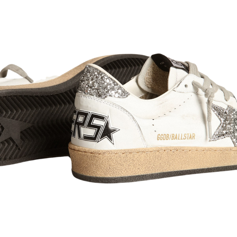 Golden Goose Ball Star in nappa leather with silver glitter star and heel