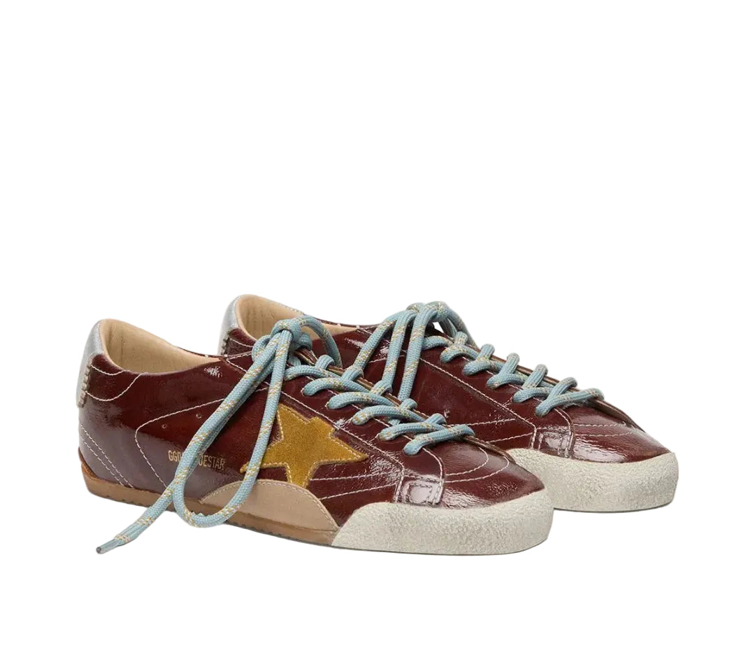 Golden goose Women's True-Star in burgundy naplak with suede star and silver nappa heel tab