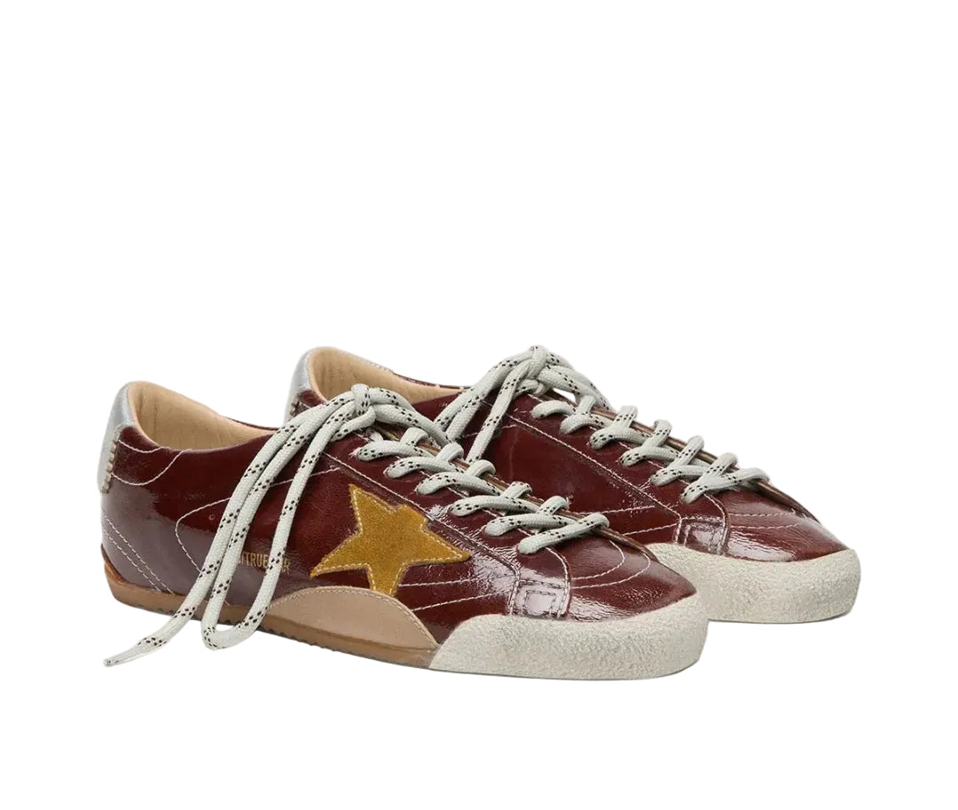 Golden goose Women's True-Star in burgundy naplak with suede star and silver nappa heel tab