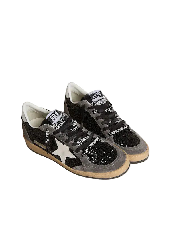 Golden goose Women's Ball Star in glitter with leather star and metallic leather heel tab
