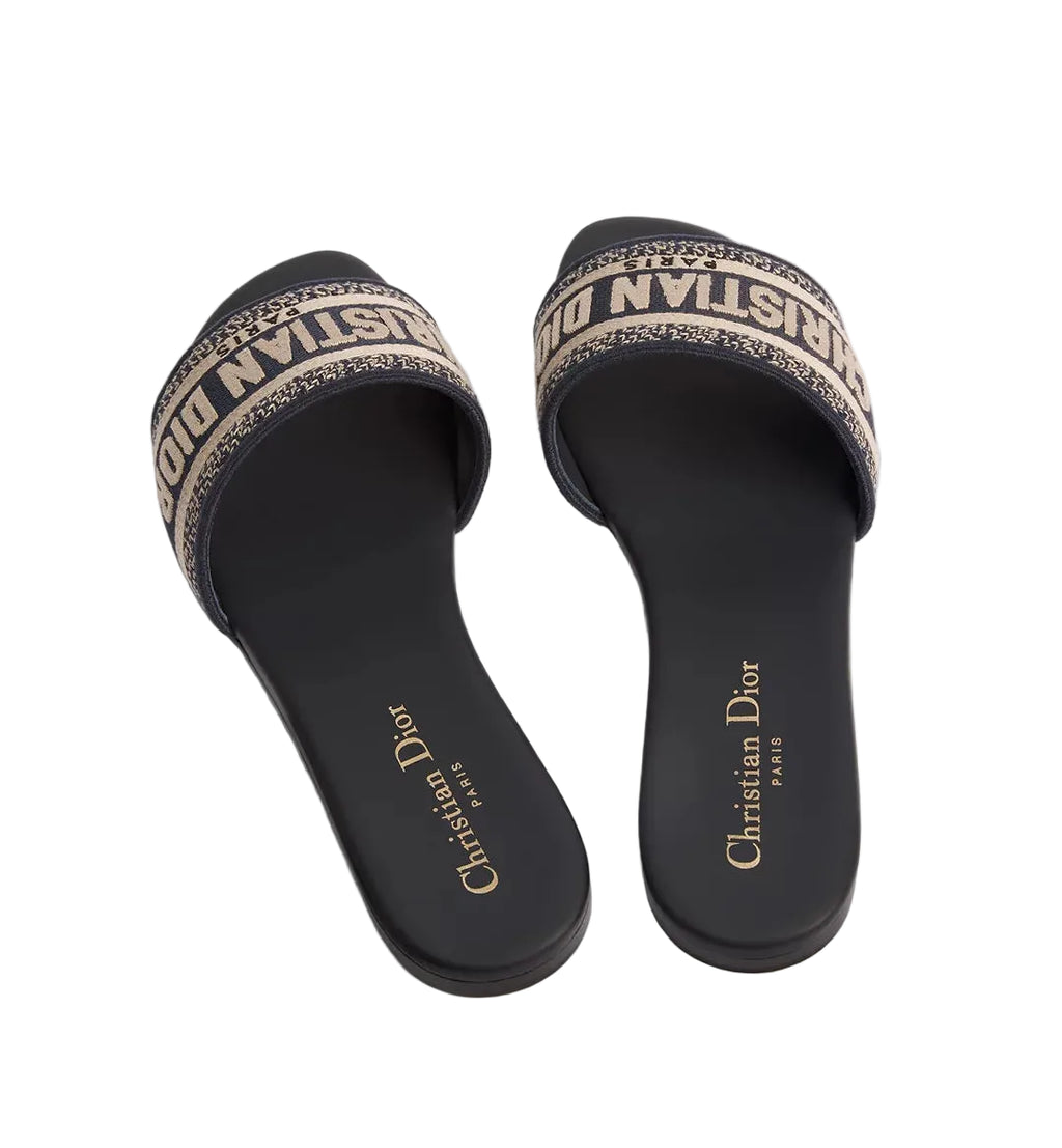 Christian Dior Dway Slide Black embroidered cotton