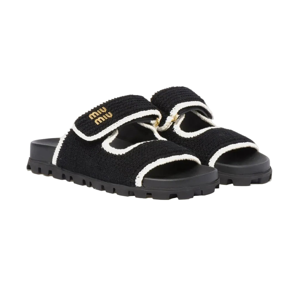 Miu Miu Women's Crochet Knit Black / Ivory Sandals
