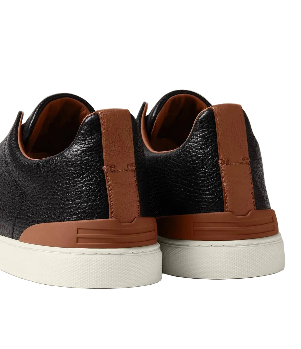 Zegna Triple Stitch™ Genuine Leather Sneakers in Black