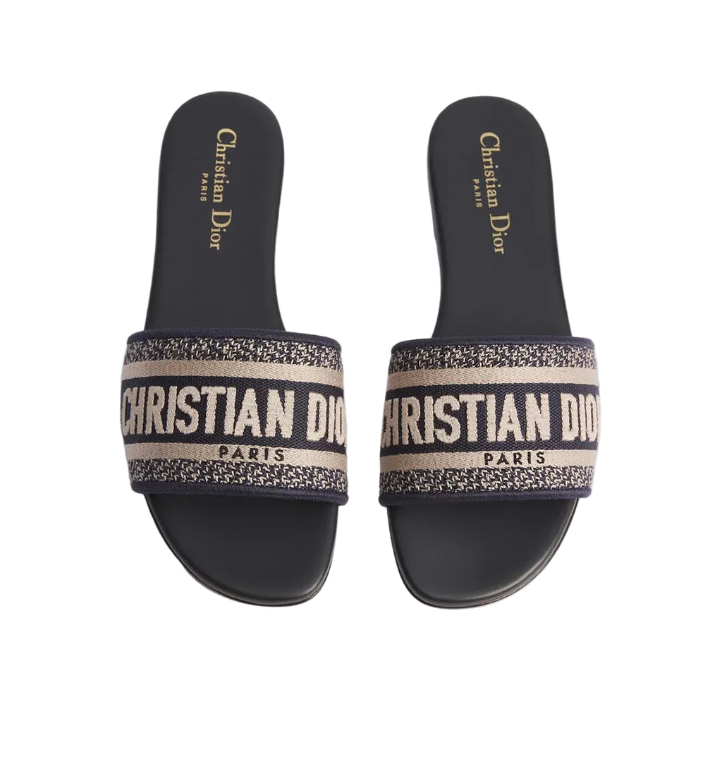 Christian Dior Dway Slide Black embroidered cotton