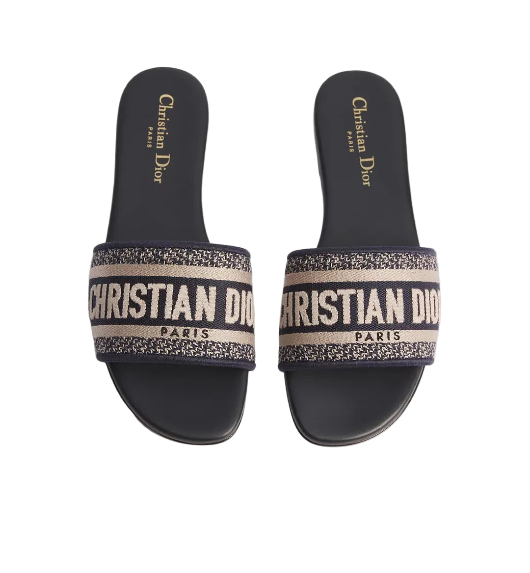 Christian Dior Dway Slide Black embroidered cotton