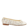 Chanel Off White Tweed and Leather CC Cap Toe Bow Ballet Flats