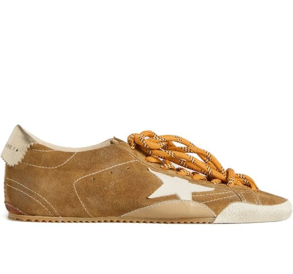 Golden goose Women True-Star in tobacco-colored suede with white star and platinum heel tab