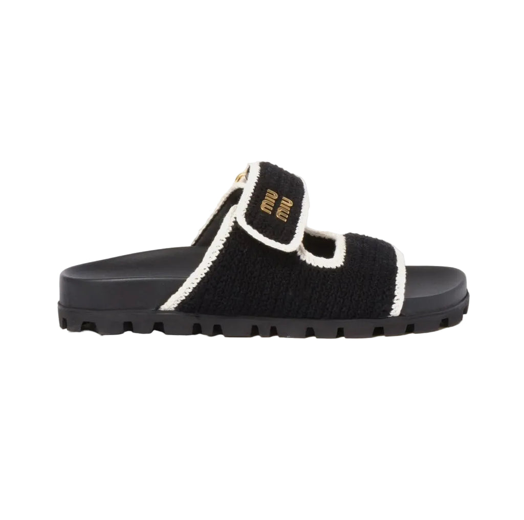 Miu Miu Women's Crochet Knit Black / Ivory Sandals