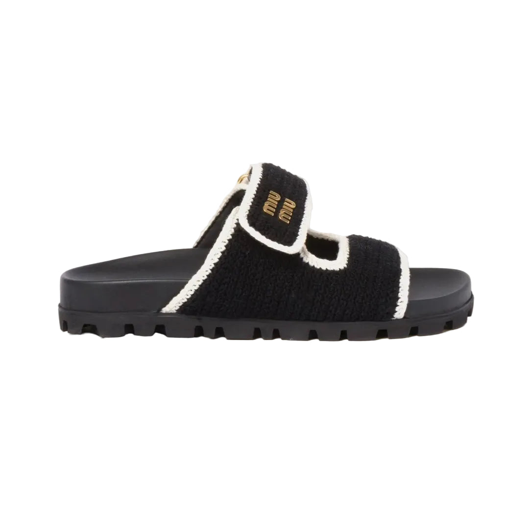 Miu Miu Women's Crochet Knit Black / Ivory Sandals
