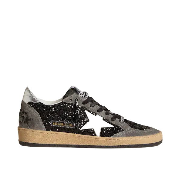 Golden goose Women's Ball Star in glitter with leather star and metallic leather heel tab