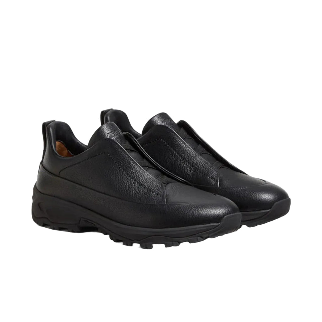 Zegna Black leather triple stitch mont sneakers