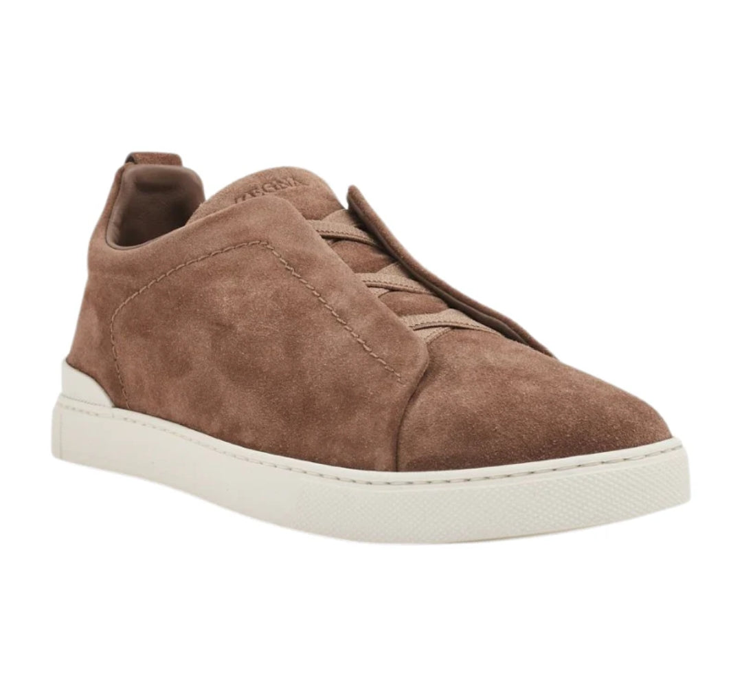 Zegna Suede Low-Top Sneakers – Light Brown Calf Suede/Leather