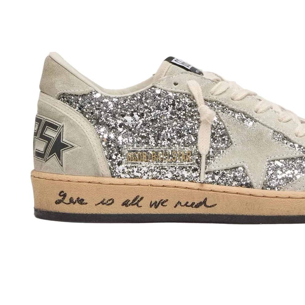 Golden Goose Ball Star in silver glitter with ice-gray suede inserts(women)