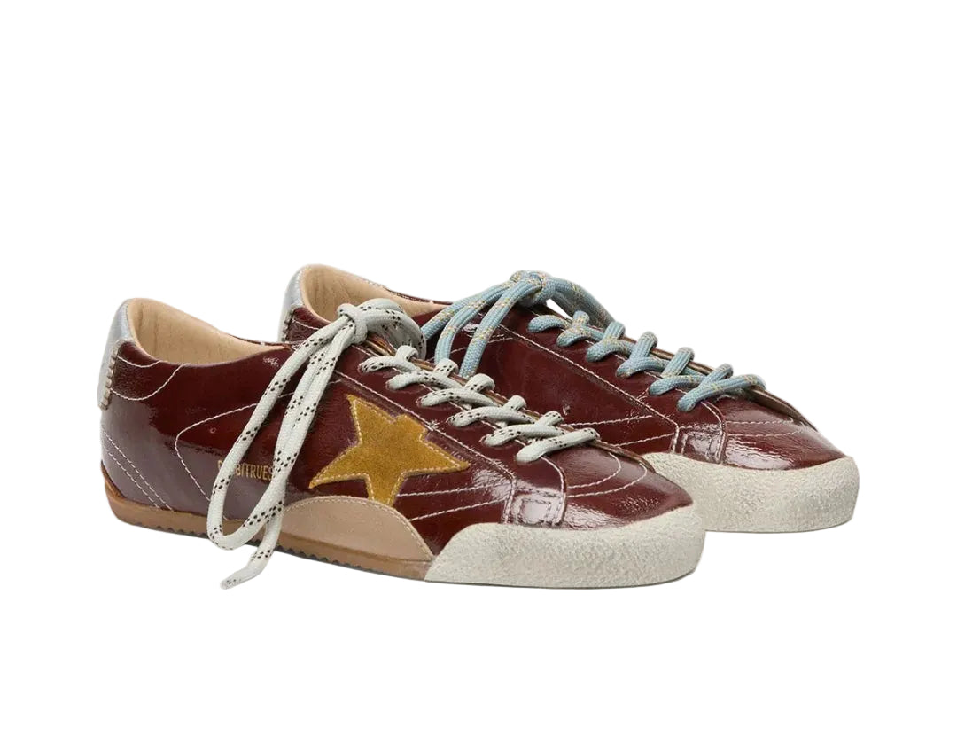 Golden goose Women's True-Star in burgundy naplak with suede star and silver nappa heel tab