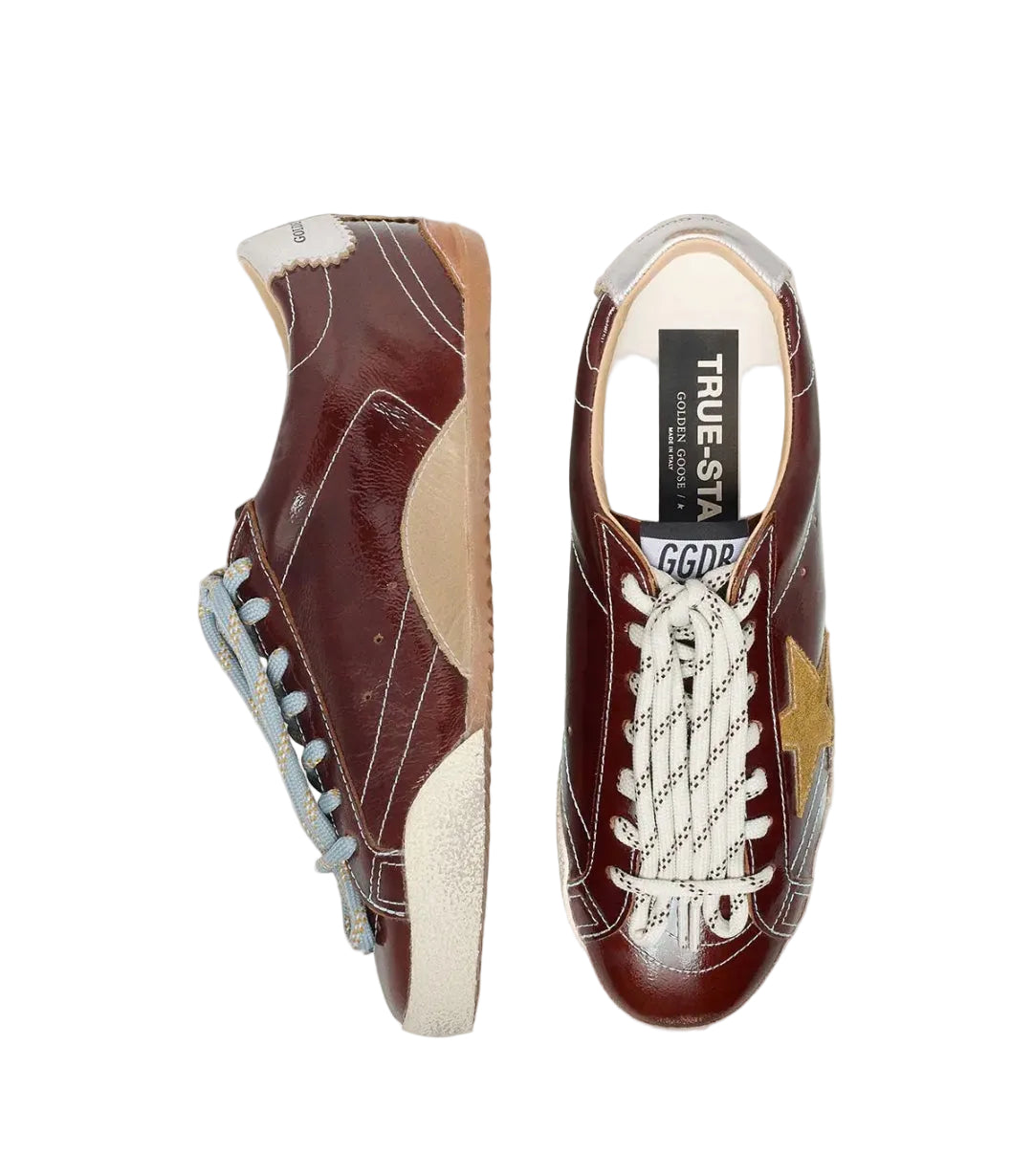 Golden goose Women's True-Star in burgundy naplak with suede star and silver nappa heel tab