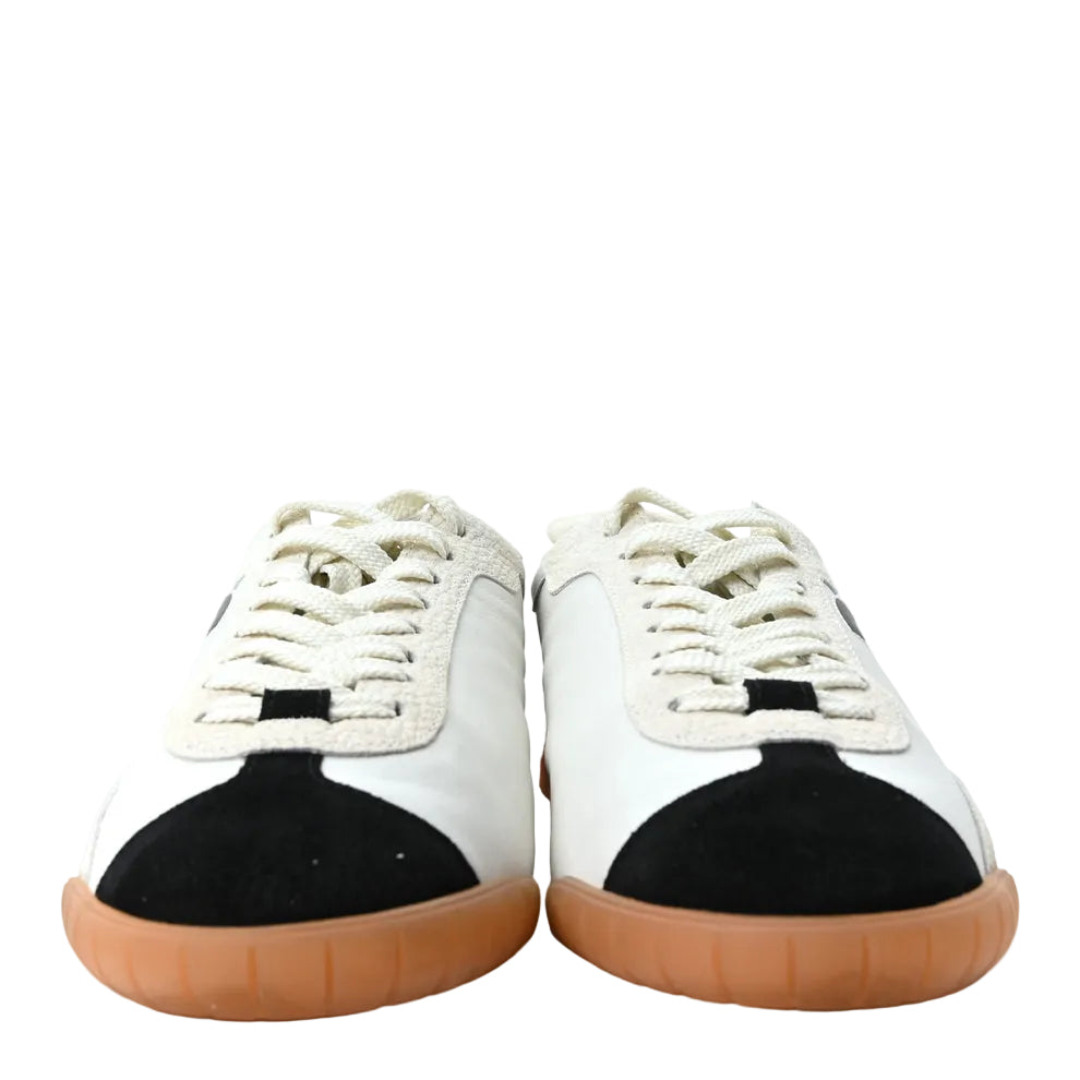 Chanel Calfskin Embossed Suede Womens CC Sneakers White Black