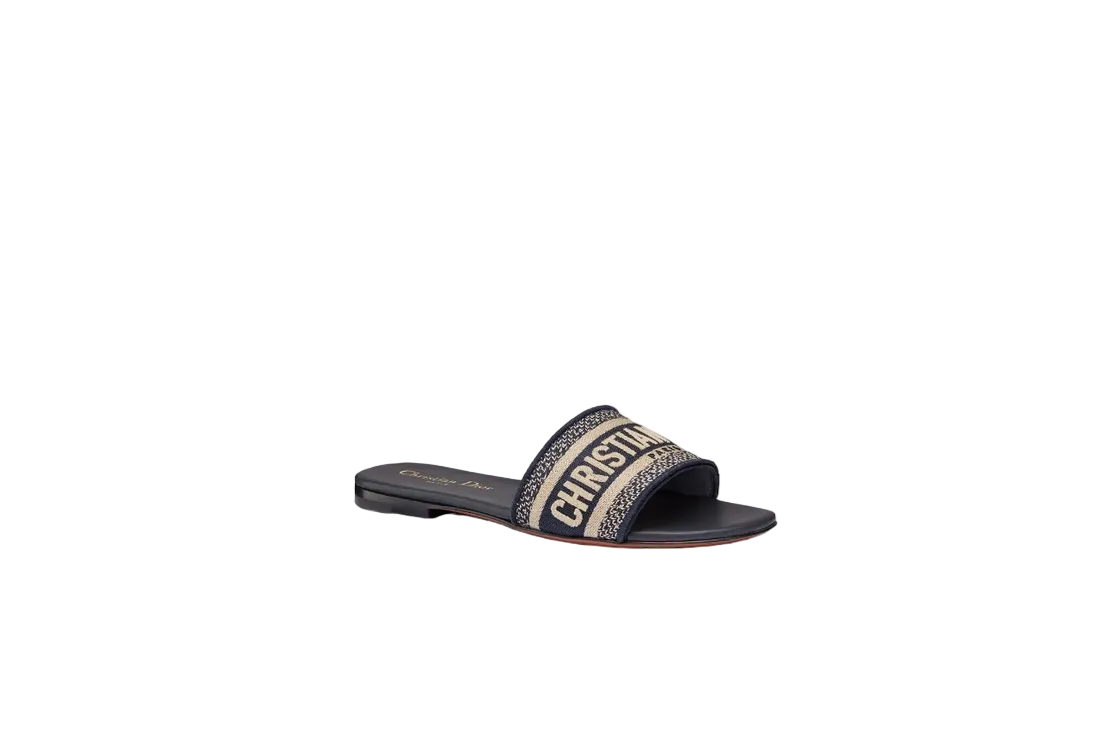 Christian Dior Dway Slide Black embroidered cotton