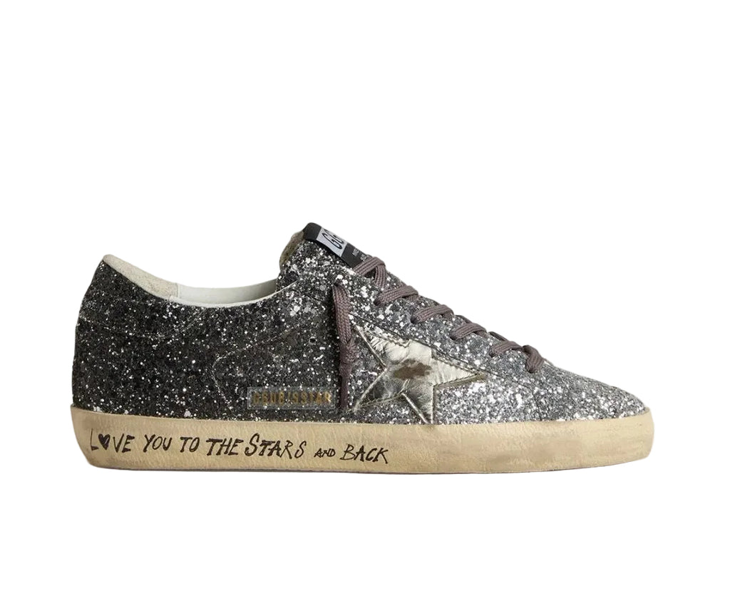 Golden goose Women's Super Star with glitter upper and silver metallic leather star