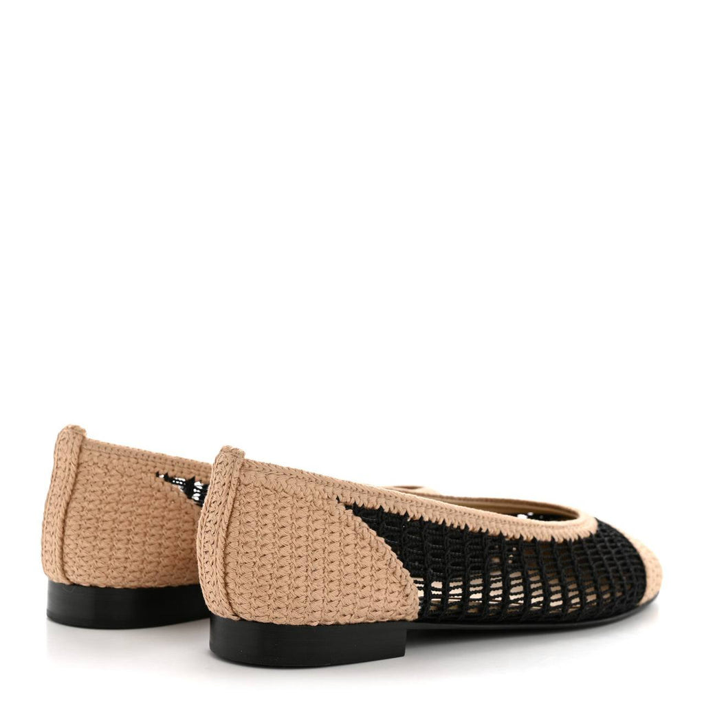 Chanel Raffia Cap Toe Ballerina Flats Black Beige
