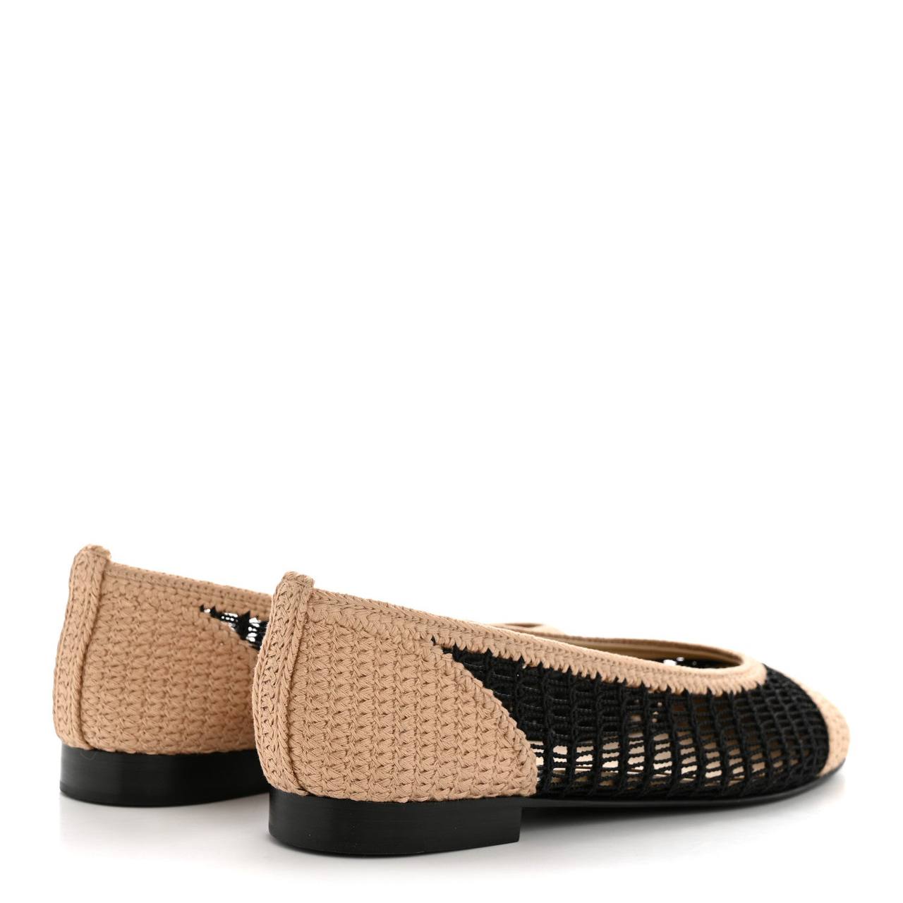 Chanel Raffia Cap Toe Ballerina Flats Black Beige