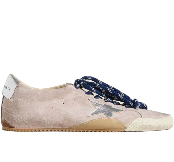 Golden goose Women's True-Star in pastel pink suede with silver star and heel tab