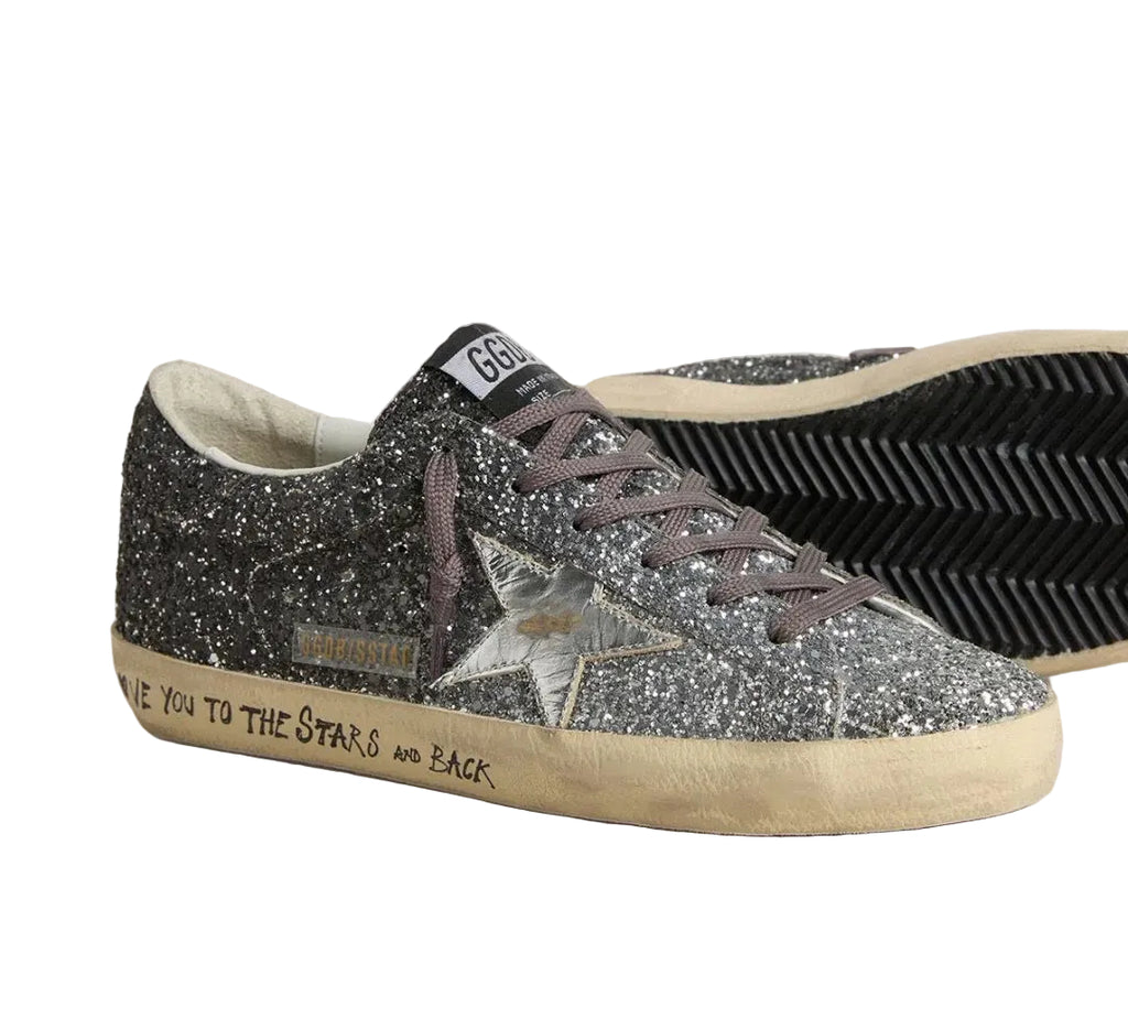 Golden goose Women's Super Star with glitter upper and silver metallic leather star
