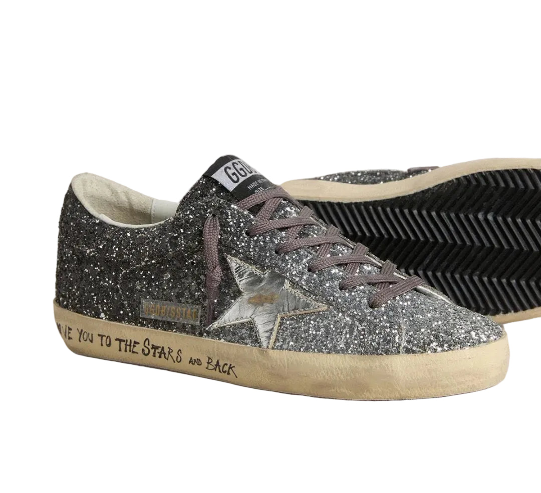 Golden goose Women's Super Star with glitter upper and silver metallic leather star