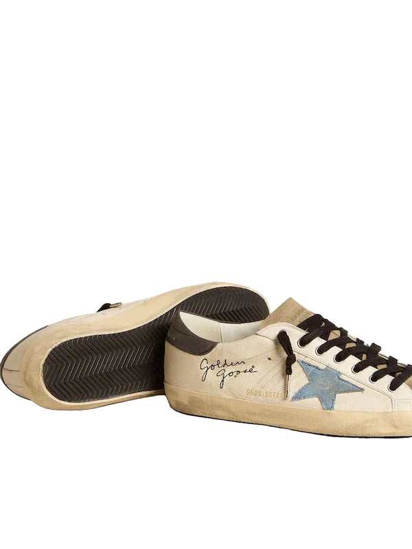 Golden goose Super-Star in nappa leather with light blue suede star and gray leather heel tab