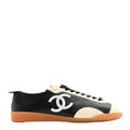 Chanel Calfskin Embossed Suede Womens CC Sneakers  White Black