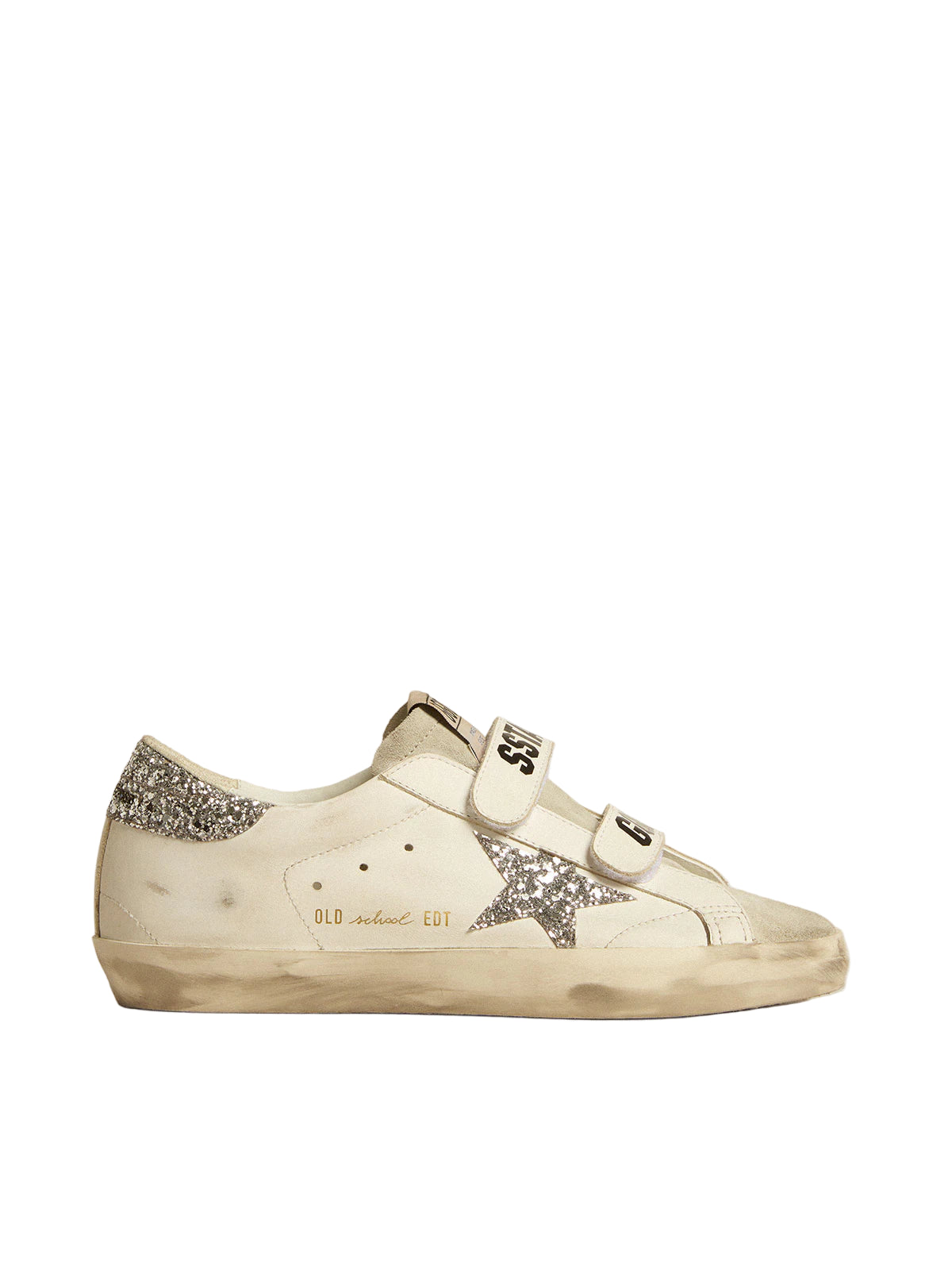 Golden goose Women’s Old School with silver glitter star and ice-gray suede tongue