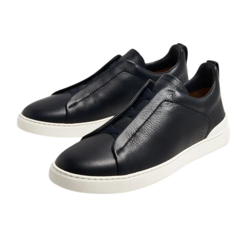 Zegna Navy Deerskin Triple Stitch