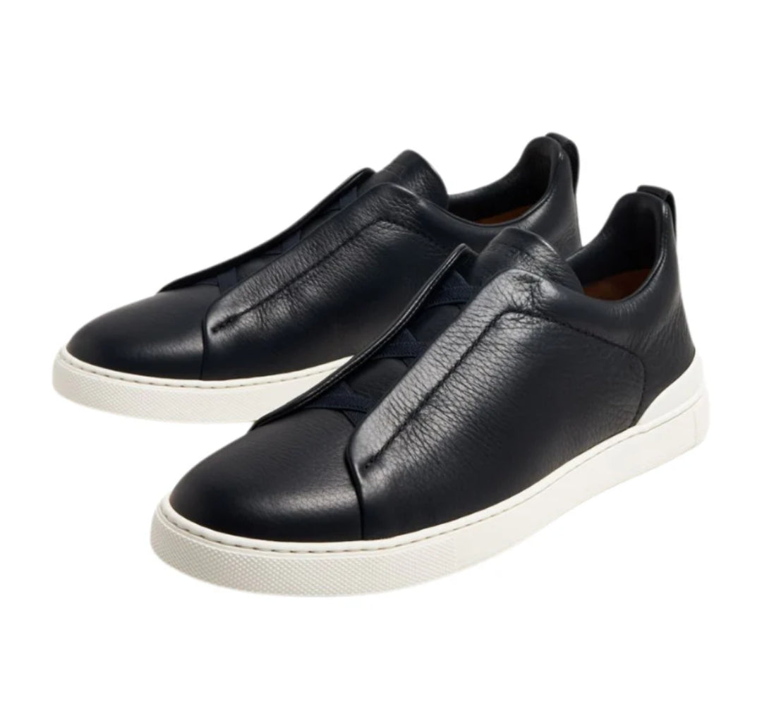 Zegna Navy Deerskin Triple Stitch