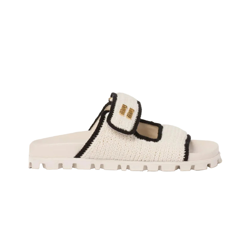 Miu Miu Women's Crochet Knit Ivory / Black Sandals