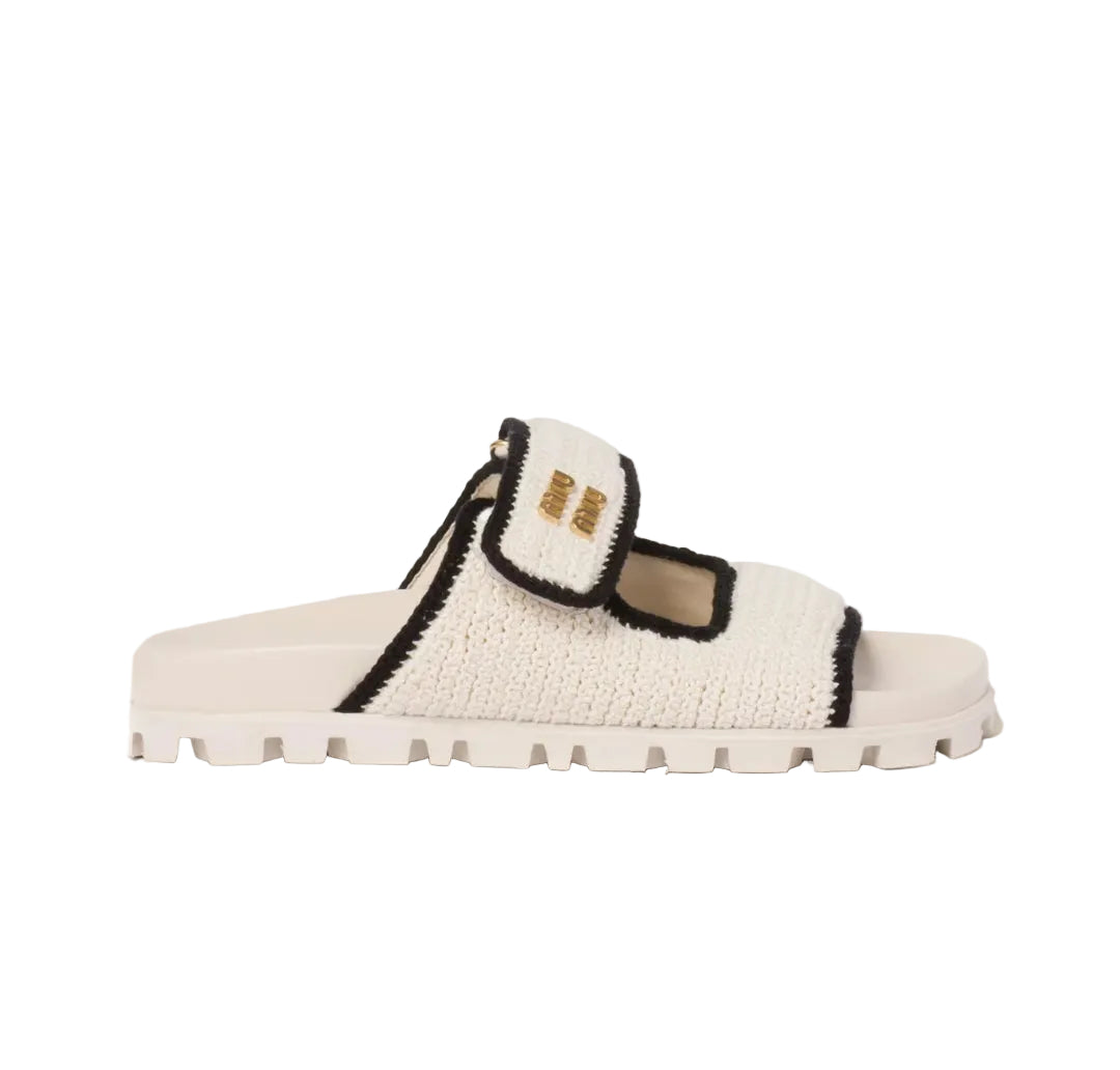 Miu Miu Women's Crochet Knit Ivory / Black Sandals