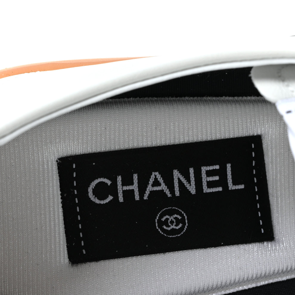 Chanel Calfskin Embossed Suede Womens CC Sneakers White Black