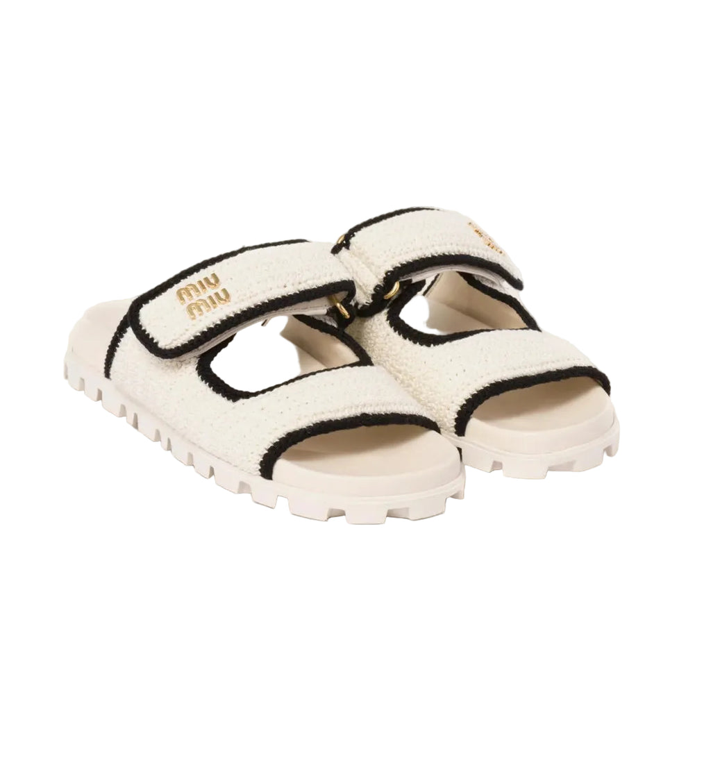 Miu Miu Women's Crochet Knit Ivory / Black Sandals