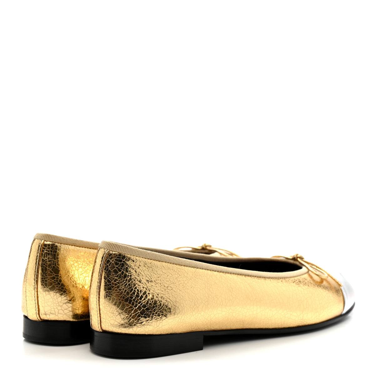 Chanel crackled laminated Calfskin Cc Cap Toe Ballerina Flats