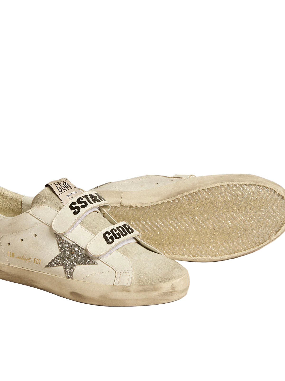 Golden goose Women’s Old School with silver glitter star and ice-gray suede tongue