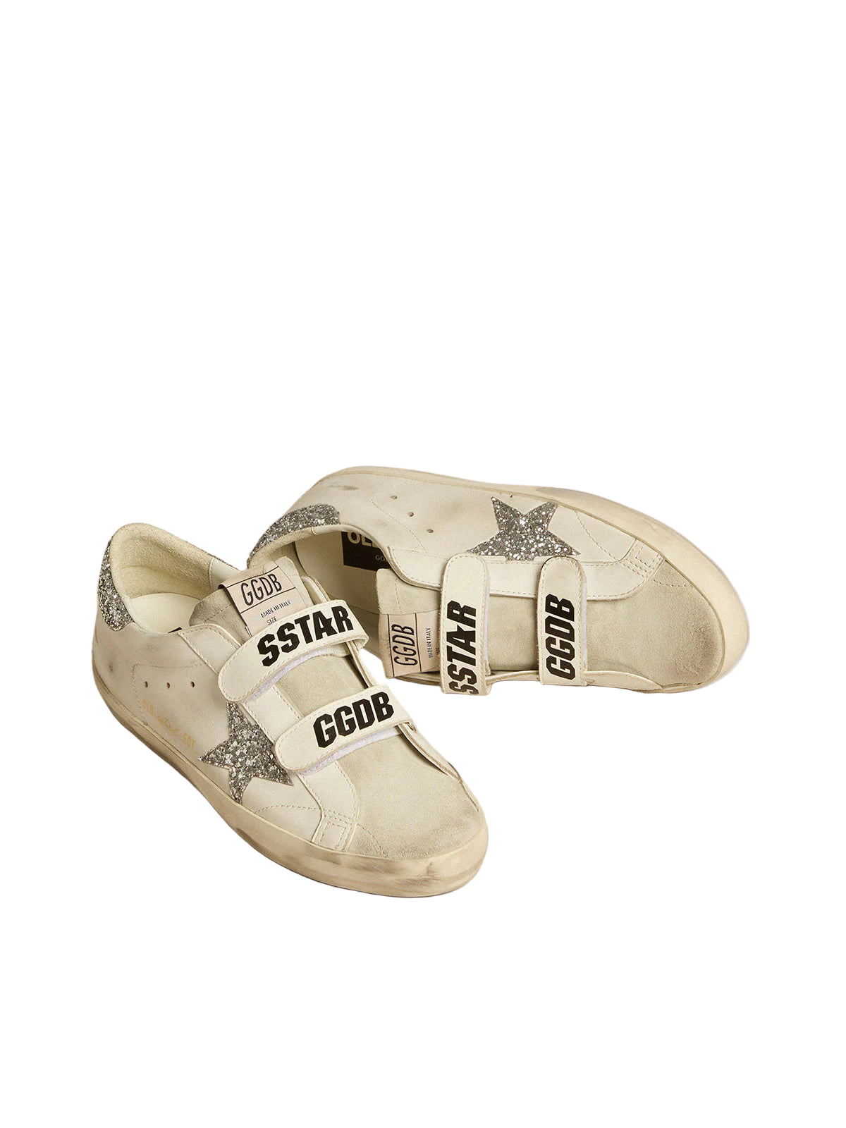 Golden goose Women’s Old School with silver glitter star and ice-gray suede tongue