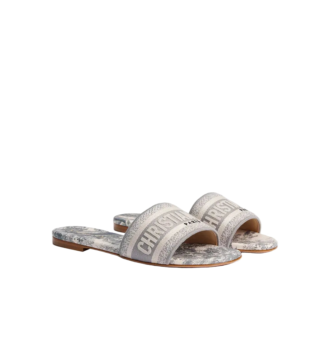Christian Dior Dway Slide
Gray Embroidered Cotton and Toile de Jouy Motif