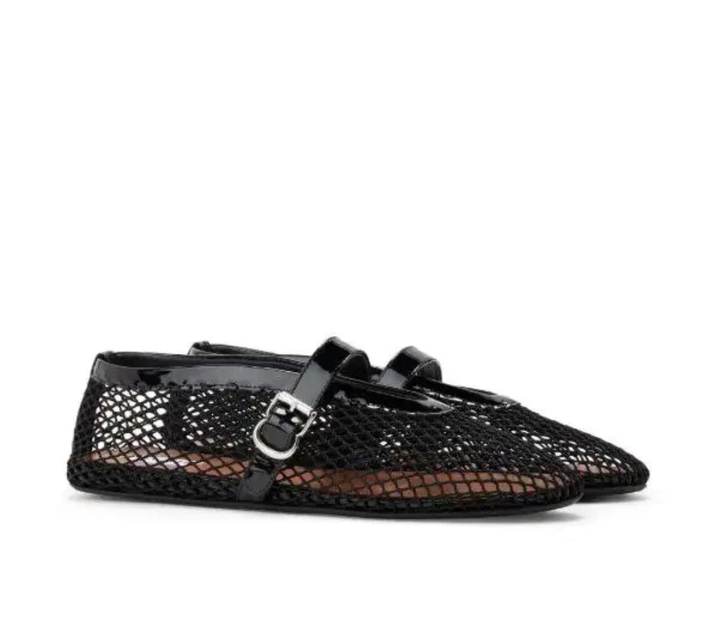 Alaïa Velvet-Effect Fishnet Ballet Flats in Black