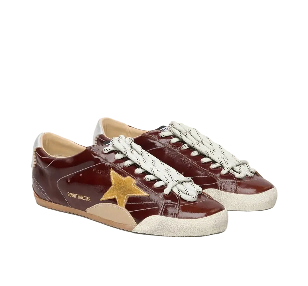 Golden goose Women's True-Star in burgundy naplak with suede star and silver nappa heel tab