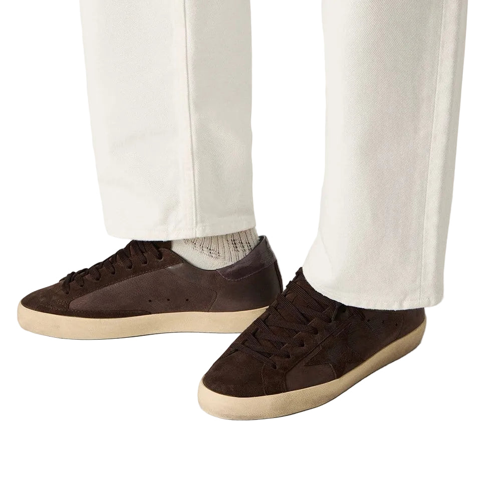 Golden Goose Super-Star LTD in brown nubuck with suede star and purple leather heel tab(Men)