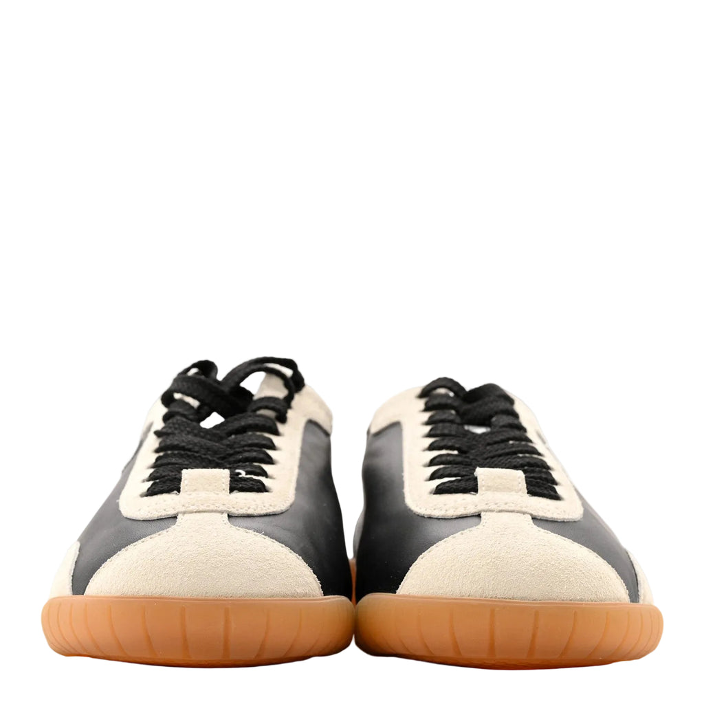 Chanel Calfskin Embossed Suede Womens CC Sneakers  White Black