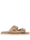 Brunello Cucinelli Double-Buckle Suede Sandals Neutrals