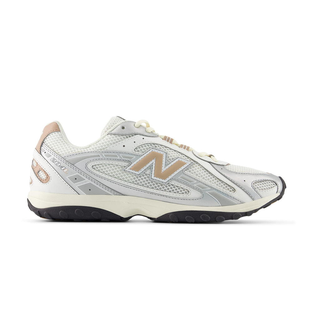 New Balance 204L in the silver metallic and flat taupe colorway