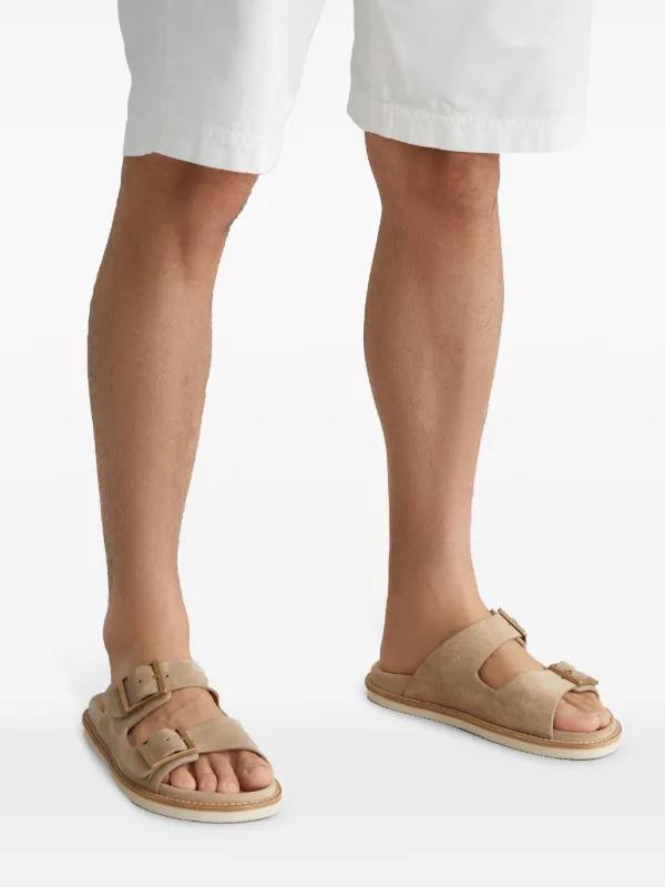 Brunello Cucinelli Double-Buckle Suede Sandals Neutrals