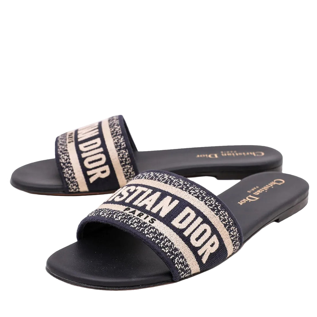 Christian Dior Dway Slide Black embroidered cotton
